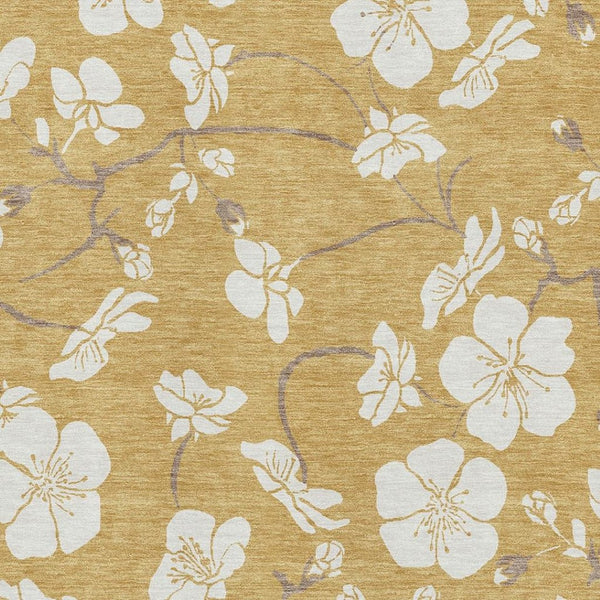 HomeRoots 10' X 14' Gold And Ivory Floral Area Rug - Washable, Durable, UV Protected for Stylish Living Spaces 681035