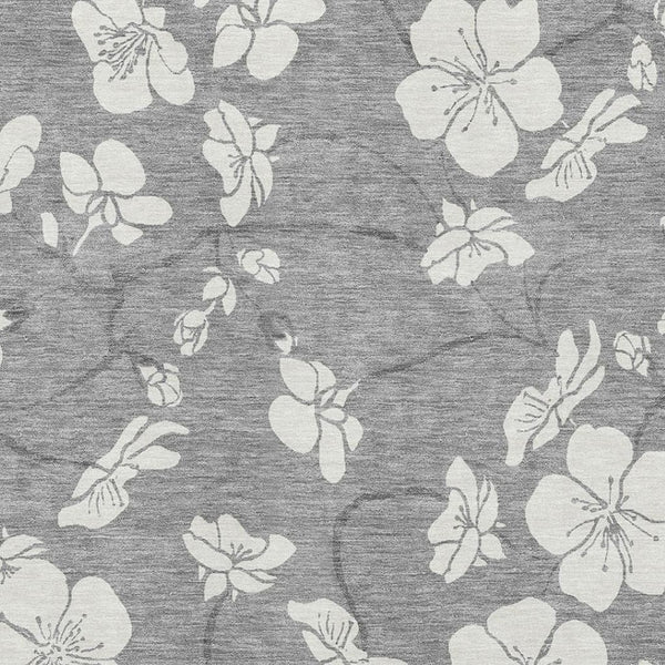 HomeRoots 5' X 8' Gray And Ivory Floral Area Rug - Washable, Stain-Resistant, UV Protected for Everyday Elegance 681037