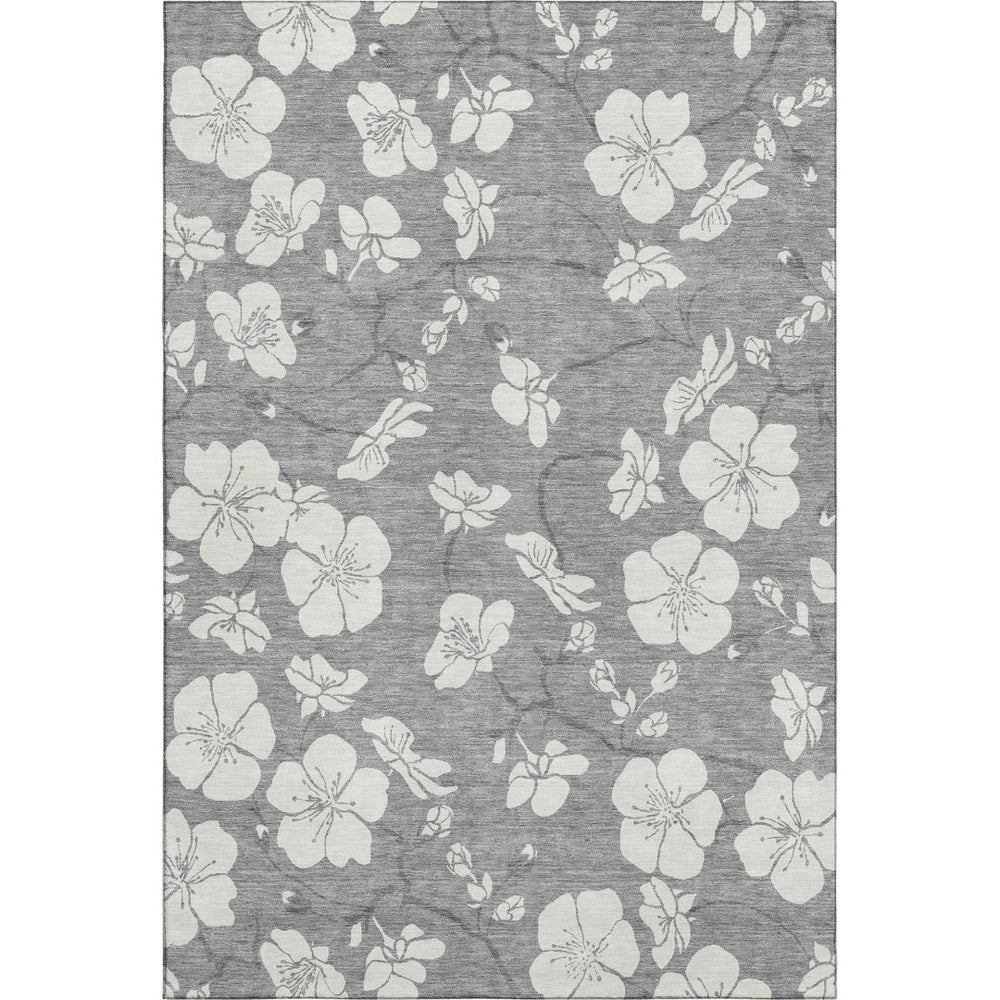 HomeRoots 8' X 10' Gray and Ivory Floral Area Rug - Durable, Stain-Resistant, UV Protected for Indoor/Outdoor Use 681039