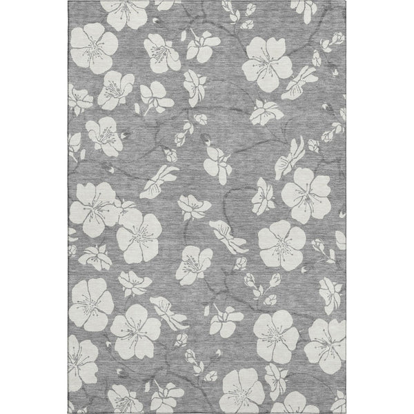 HomeRoots 8' X 10' Gray and Ivory Floral Area Rug - Durable, Stain-Resistant, UV Protected for Indoor/Outdoor Use 681039