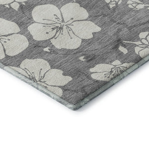 HomeRoots 8' X 10' Gray and Ivory Floral Area Rug - Durable, Stain-Resistant, UV Protected for Indoor/Outdoor Use 681039