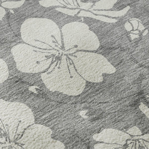 HomeRoots 8' X 10' Gray and Ivory Floral Area Rug - Durable, Stain-Resistant, UV Protected for Indoor/Outdoor Use 681039