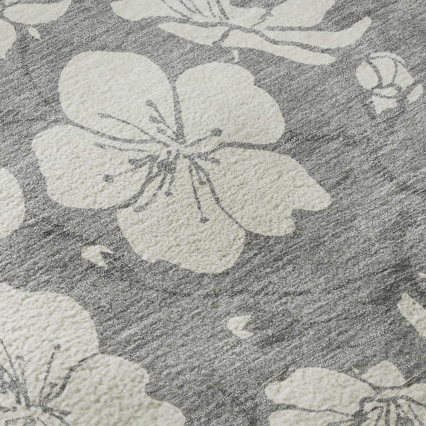 HomeRoots 8' X 10' Gray and Ivory Floral Area Rug - Durable, Stain-Resistant, UV Protected for Indoor/Outdoor Use 681039