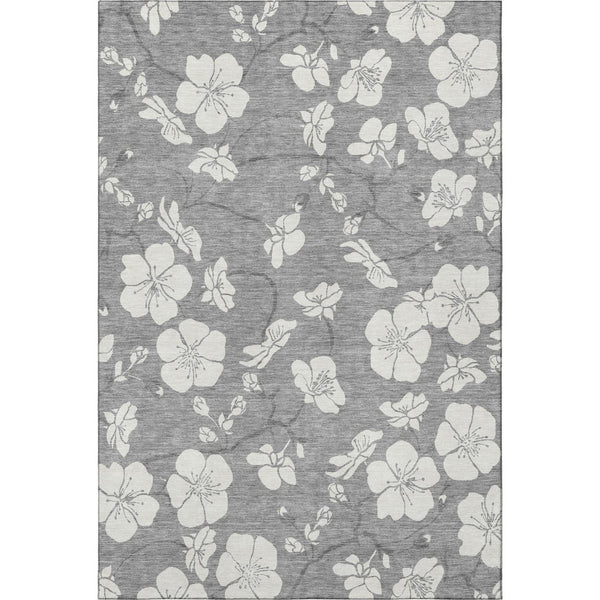 HomeRoots 8' X 10' Gray and Ivory Floral Area Rug - Durable, Stain-Resistant, UV Protected for Indoor/Outdoor Use 681039