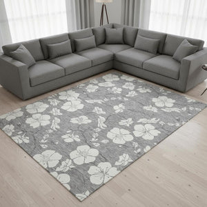 HomeRoots 9' X 12' Gray And Ivory Floral Area Rug – Washable, UV-Protected, Stylish & Durable for High-Traffic Areas 681040