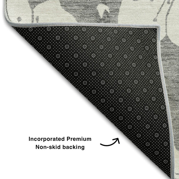 HomeRoots 10' X 14' Gray and Ivory Floral Area Rug - Washable, UV Protected, Durable for High-Traffic Spaces 681041