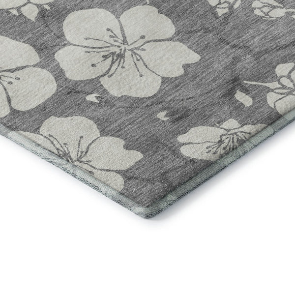 HomeRoots 10' X 14' Gray and Ivory Floral Area Rug - Washable, UV Protected, Durable for High-Traffic Spaces 681041