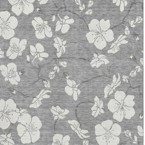 HomeRoots 10' X 14' Gray and Ivory Floral Area Rug - Washable, UV Protected, Durable for High-Traffic Spaces 681041