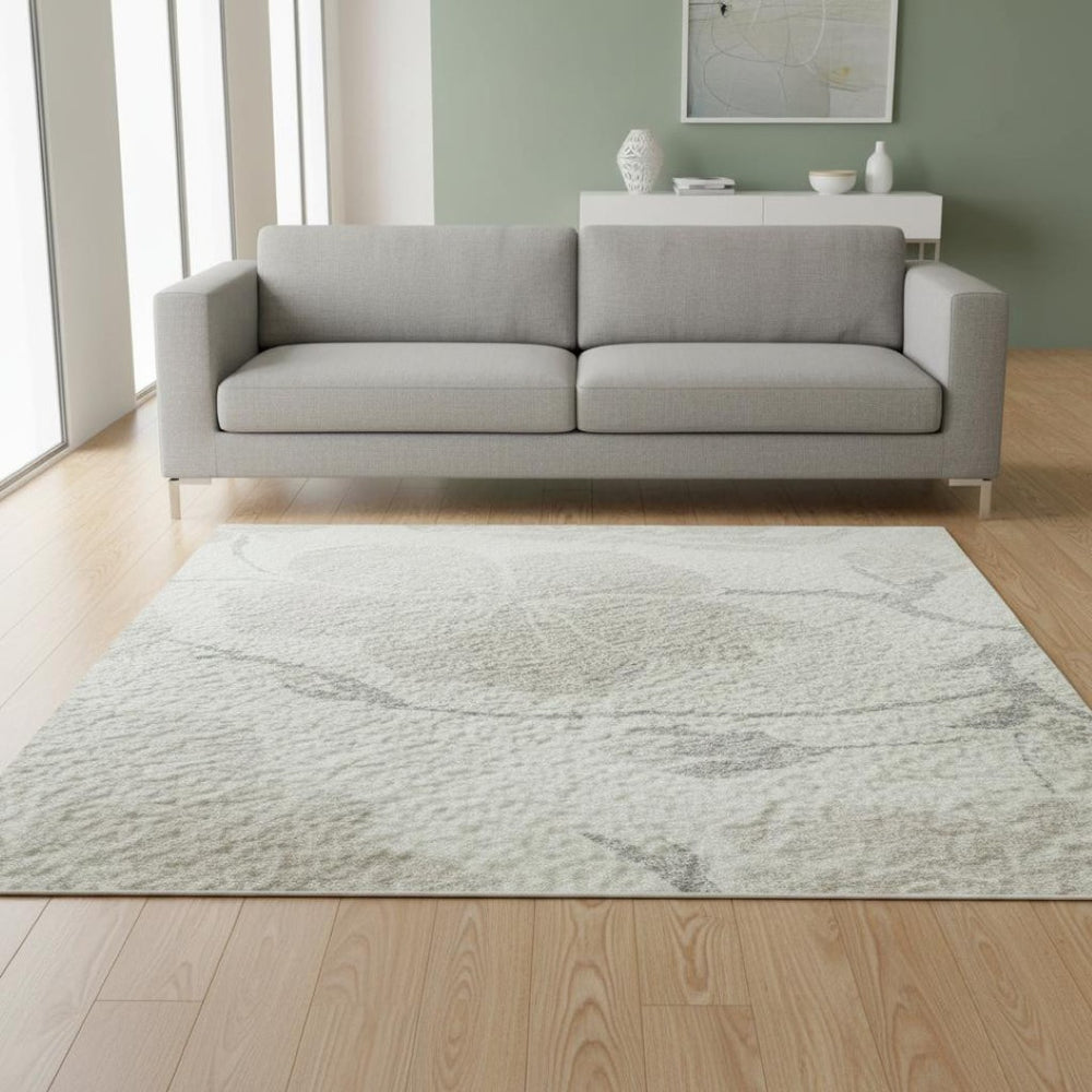 HomeRoots 5' X 8' Ivory and Beige Floral Area Rug - Washable, UV Protection, Stain Resistant, Durable Design 681043