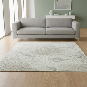 HomeRoots 5' X 8' Ivory and Beige Floral Area Rug - Washable, UV Protection, Stain Resistant, Durable Design 681043