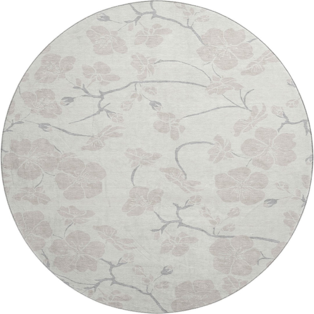 HomeRoots 8' Elegant Ivory & Beige Floral Round Rug - Washable, Stain-Resistant, UV Protected for All Spaces 681044