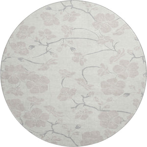 HomeRoots 8' Elegant Ivory & Beige Floral Round Rug - Washable, Stain-Resistant, UV Protected for All Spaces 681044