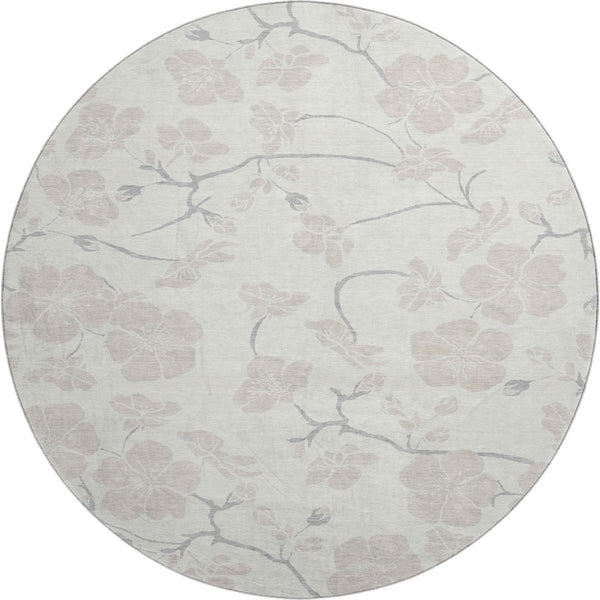 HomeRoots 8' Elegant Ivory & Beige Floral Round Rug - Washable, Stain-Resistant, UV Protected for All Spaces 681044