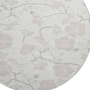 HomeRoots 8' Elegant Ivory & Beige Floral Round Rug - Washable, Stain-Resistant, UV Protected for All Spaces 681044