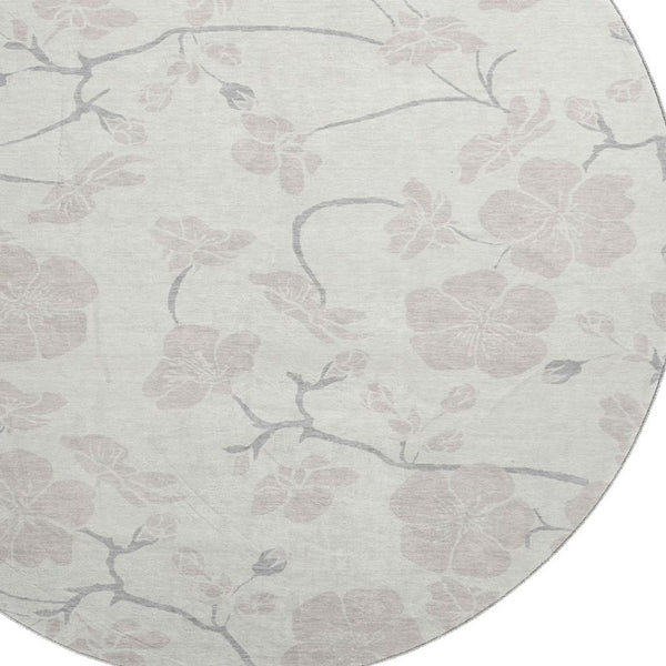 HomeRoots 8' Elegant Ivory & Beige Floral Round Rug - Washable, Stain-Resistant, UV Protected for All Spaces 681044