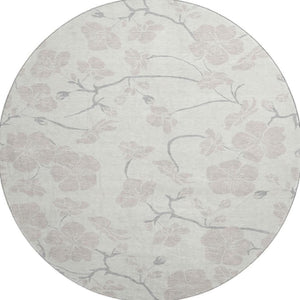 HomeRoots 8' Elegant Ivory & Beige Floral Round Rug - Washable, Stain-Resistant, UV Protected for All Spaces 681044