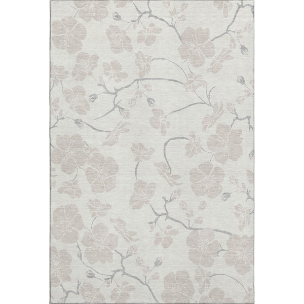 HomeRoots 9' X 12' Elegant Ivory and Beige Floral Area Rug - Washable, UV Protected, Kid & Pet Friendly Design 681046