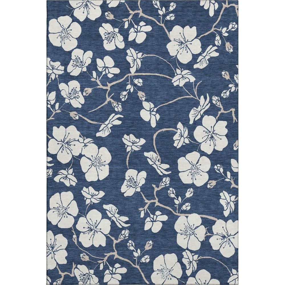 HomeRoots 5' X 8' Navy Blue Floral Area Rug – Washable, UV Protected & Stain Resistant for Home Decor Elegance 681049