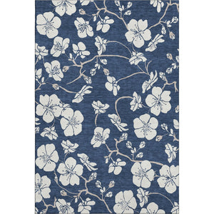 HomeRoots 5' X 8' Navy Blue Floral Area Rug – Washable, UV Protected & Stain Resistant for Home Decor Elegance 681049