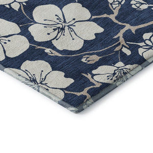 HomeRoots 5' X 8' Navy Blue Floral Area Rug – Washable, UV Protected & Stain Resistant for Home Decor Elegance 681049
