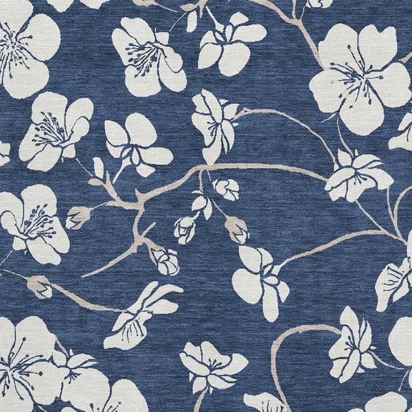HomeRoots 5' X 8' Navy Blue Floral Area Rug – Washable, UV Protected & Stain Resistant for Home Decor Elegance 681049