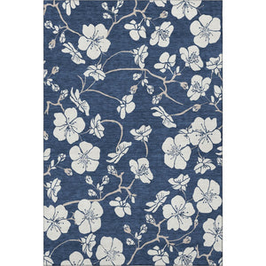 HomeRoots 5' X 8' Navy Blue Floral Area Rug – Washable, UV Protected & Stain Resistant for Home Decor Elegance 681049