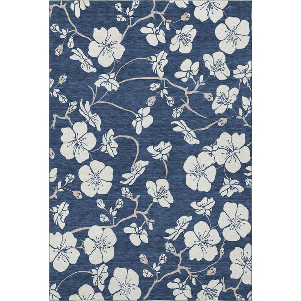 HomeRoots 5' X 8' Navy Blue Floral Area Rug – Washable, UV Protected & Stain Resistant for Home Decor Elegance 681049
