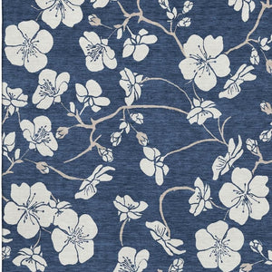 HomeRoots 8' X 10' Elegant Navy Blue & Ivory Floral Area Rug – Washable, UV Protected, Perfect for Homes 681051