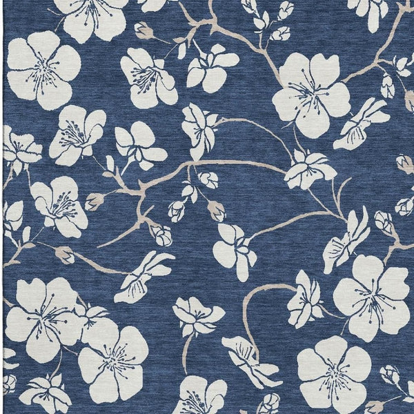 HomeRoots 8' X 10' Elegant Navy Blue & Ivory Floral Area Rug – Washable, UV Protected, Perfect for Homes 681051