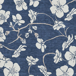 HomeRoots 9' X 12' Navy Blue & Ivory Floral Area Rug - Washable, UV-Protected, Stain-Resistant for Homes 681052