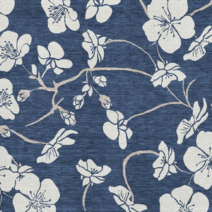 HomeRoots 10' X 14' Navy Blue Floral Area Rug - Washable, UV Protected, Stain Resistant, Perfect for Homes 681053