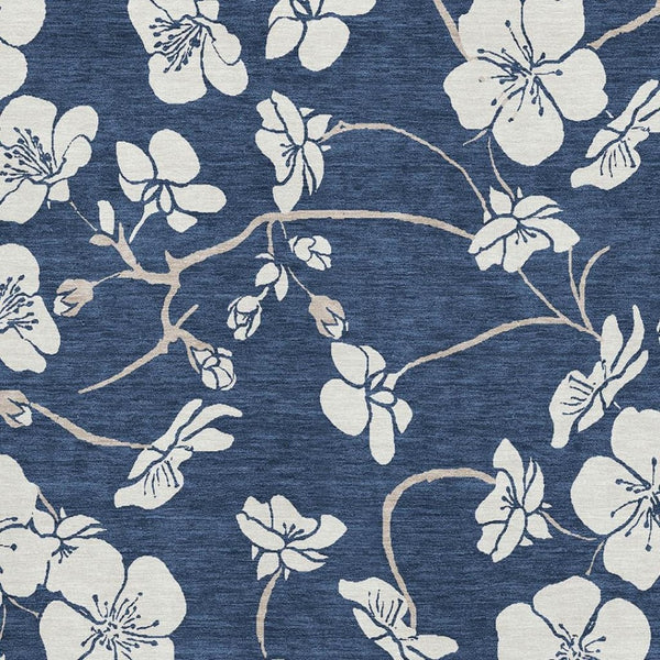 HomeRoots 10' X 14' Navy Blue Floral Area Rug - Washable, UV Protected, Stain Resistant, Perfect for Homes 681053