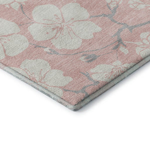 HomeRoots 8' Pink and Ivory Floral Washable Round Rug – Durable, UV Protected & Stain Resistant for Every Home! 681056