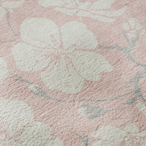 HomeRoots 8' Pink and Ivory Floral Washable Round Rug – Durable, UV Protected & Stain Resistant for Every Home! 681056