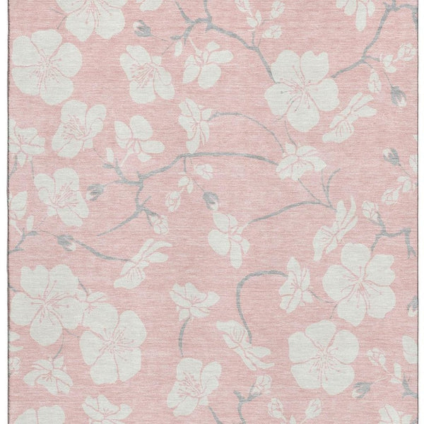 HomeRoots 9' X 12' Pink and Ivory Floral Area Rug - Washable, UV-Protected, Durable & Stylish for Every Home 681058