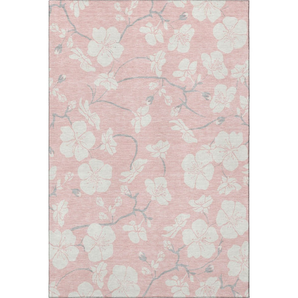 HomeRoots 9' X 12' Pink and Ivory Floral Area Rug - Washable, UV-Protected, Durable & Stylish for Every Home 681058