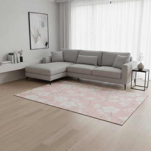 HomeRoots 10' Pink and Ivory Floral Washable Area Rug - UV Resistant, Durable, Perfect for Every Space! 681059