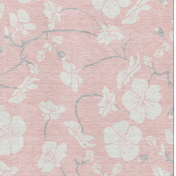 HomeRoots 10' Pink and Ivory Floral Washable Area Rug - UV Resistant, Durable, Perfect for Every Space! 681059