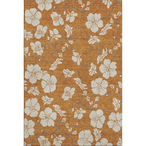 HomeRoots 5' X 8' Washable Rust and Beige Floral Area Rug with UV Protection for Stylish, Durable Spaces 681061