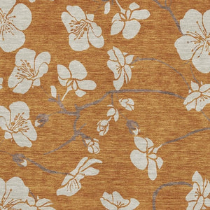 HomeRoots 5' X 8' Washable Rust and Beige Floral Area Rug with UV Protection for Stylish, Durable Spaces 681061
