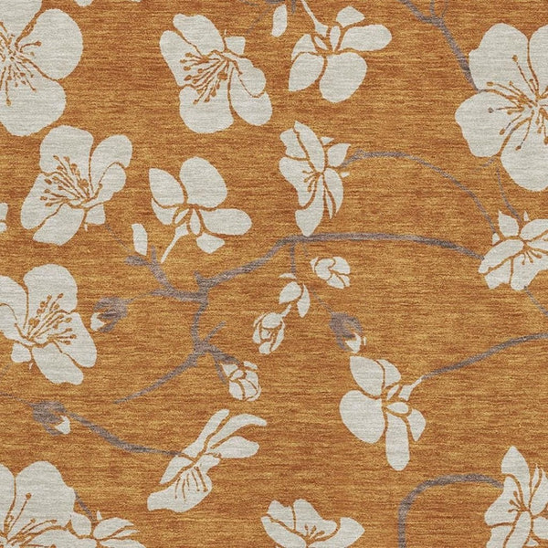HomeRoots 5' X 8' Washable Rust and Beige Floral Area Rug with UV Protection for Stylish, Durable Spaces 681061