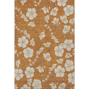 HomeRoots 5' X 8' Washable Rust and Beige Floral Area Rug with UV Protection for Stylish, Durable Spaces 681061