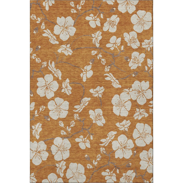 HomeRoots 5' X 8' Washable Rust and Beige Floral Area Rug with UV Protection for Stylish, Durable Spaces 681061