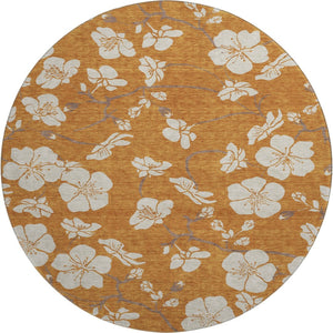 HomeRoots 8' Washable Round Rug in Rust & Beige Floral Design - Durable, Stain-Resistant, UV Protected Charm 681062