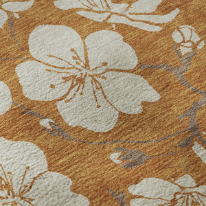 HomeRoots 8' Washable Round Rug in Rust & Beige Floral Design - Durable, Stain-Resistant, UV Protected Charm 681062