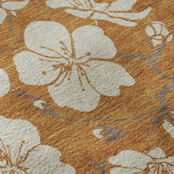 HomeRoots 8' Washable Round Rug in Rust & Beige Floral Design - Durable, Stain-Resistant, UV Protected Charm 681062