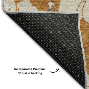 HomeRoots 9' X 12' Floral Washable Area Rug in Rust & Beige – Durable, UV-Protected, Kid & Pet-Friendly Design 681064
