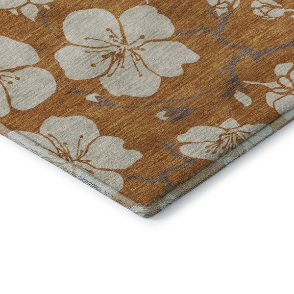 HomeRoots 9' X 12' Floral Washable Area Rug in Rust & Beige – Durable, UV-Protected, Kid & Pet-Friendly Design 681064