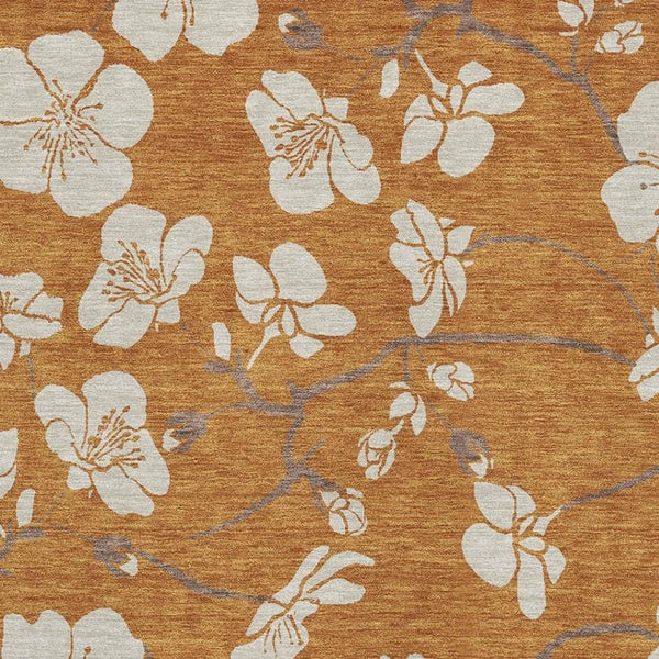 HomeRoots 9' X 12' Floral Washable Area Rug in Rust & Beige – Durable, UV-Protected, Kid & Pet-Friendly Design 681064