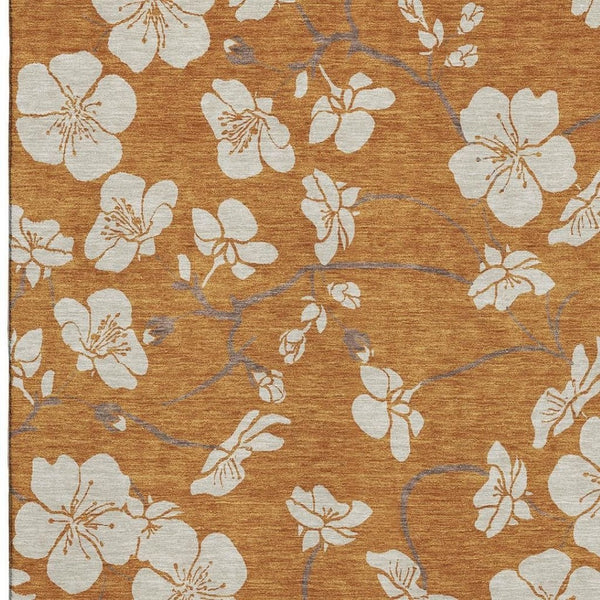 HomeRoots 9' X 12' Floral Washable Area Rug in Rust & Beige – Durable, UV-Protected, Kid & Pet-Friendly Design 681064